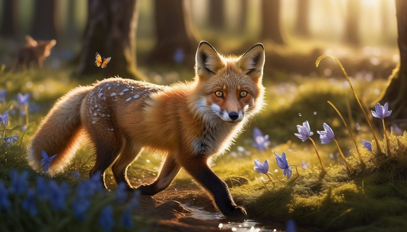 Whimsical Springtime Fox Adventure in a Fantastical Forest