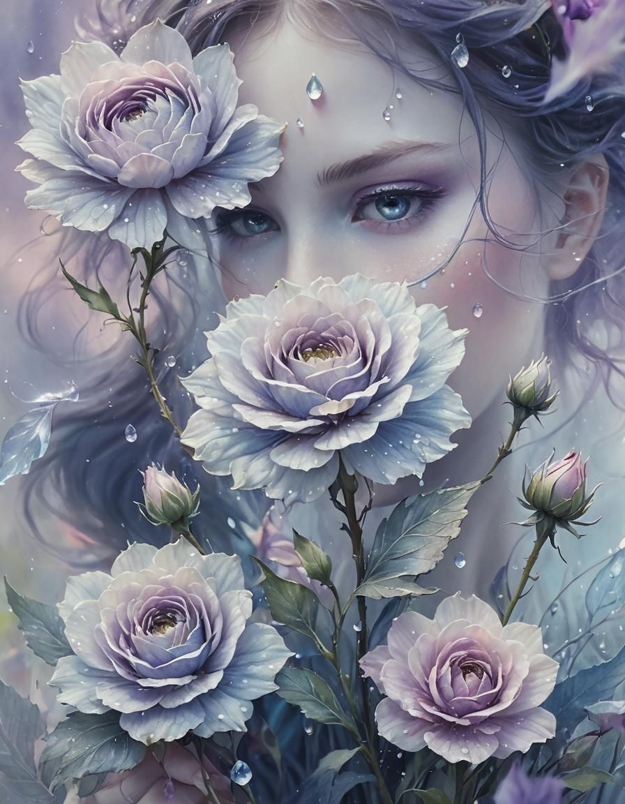 Ethereal Fairy Holding Flower in Impressionist Style