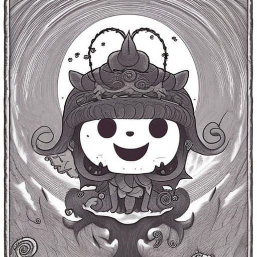 Chibi Cthulhu, in the style of Kawaii, Rounded lines, simple Detail; Sakura blossom background, Eldritch; Warm lighting;...