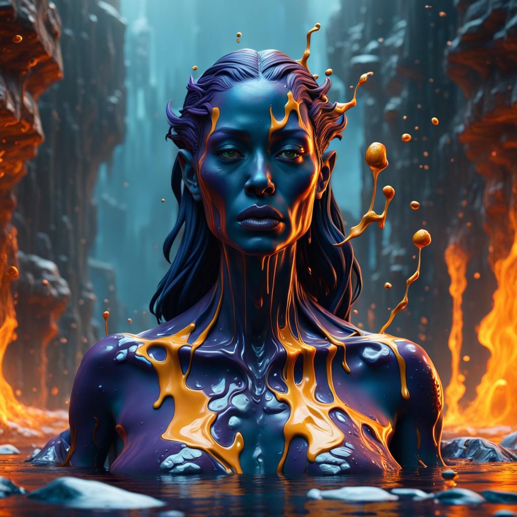 Melting Woman: Detailed Matte Painting in Deep Color