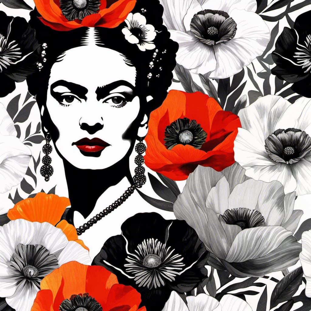 Poppy Flowers in Bohemian Collage Style