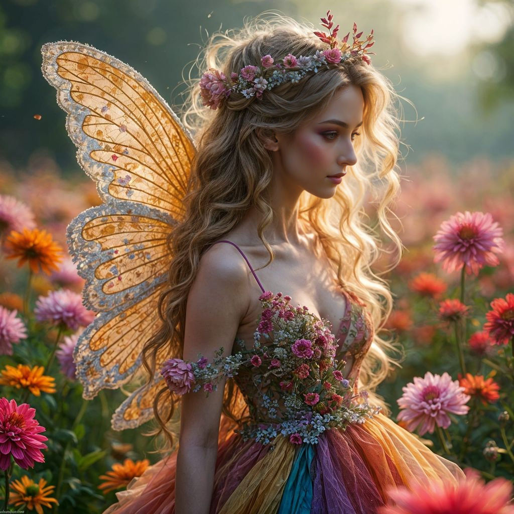 Faerie Queen of Whimsical Dahlias in Vibrant Colours