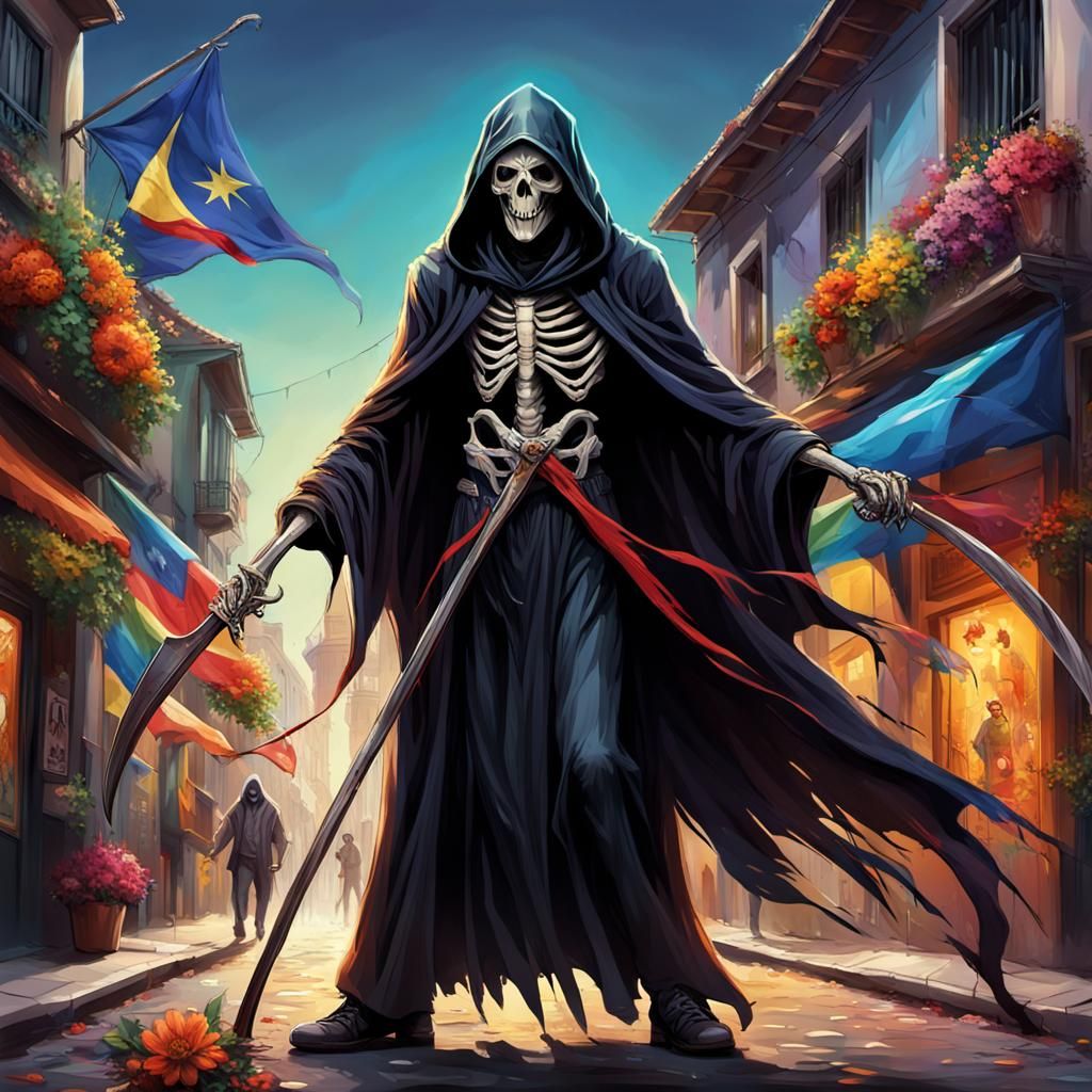 Grim Reaper Samba Dance in Hyperrealistic Style