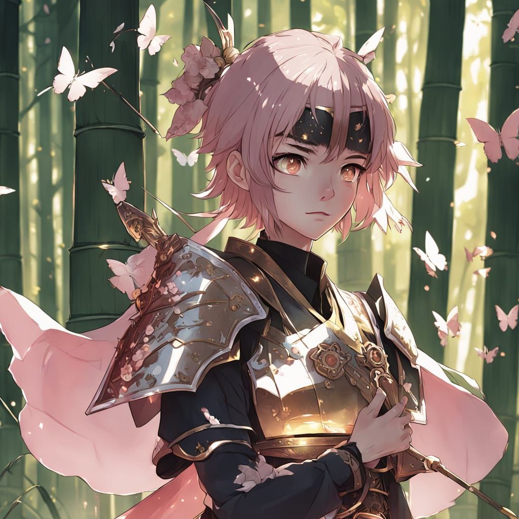 Female Samurai in Bamboo Forest: 3D Anime Art