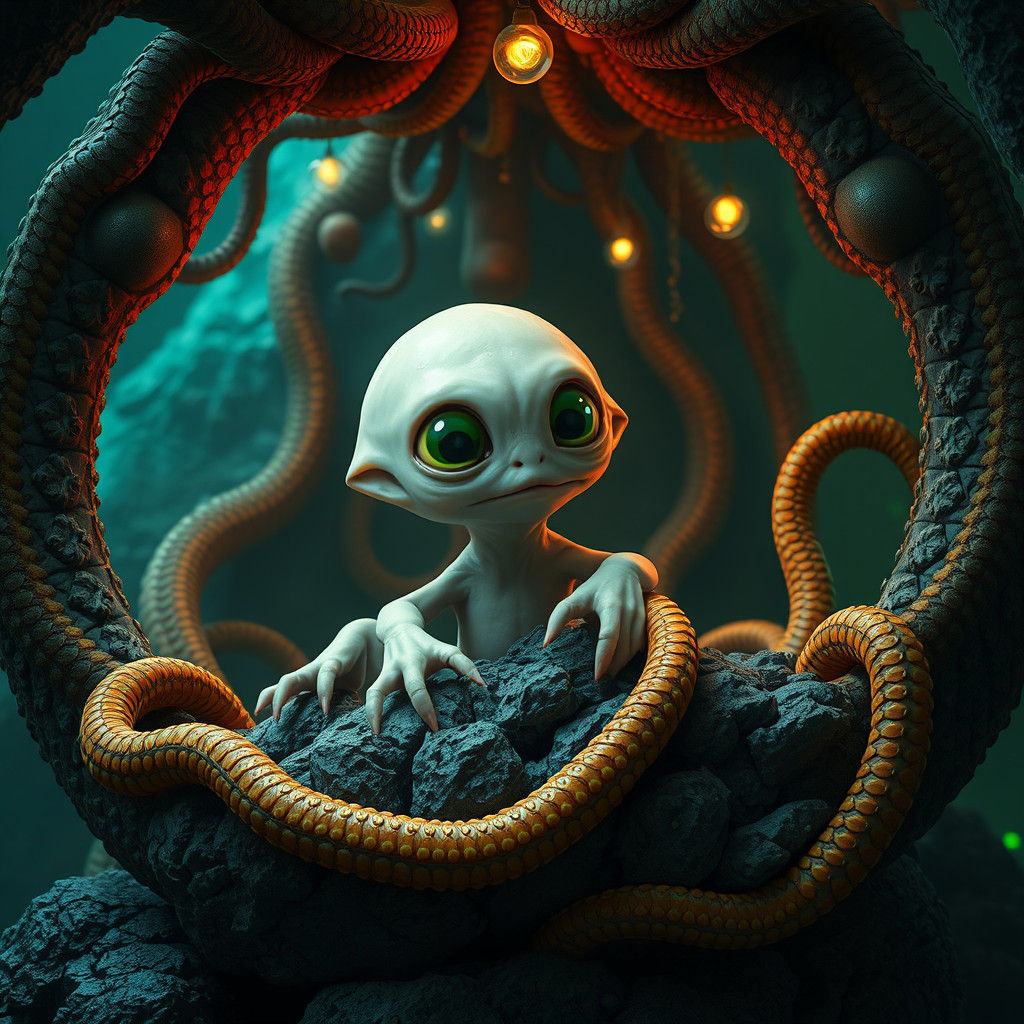 Alien Creature in Tentacle Structure, Fantasy Concept Art