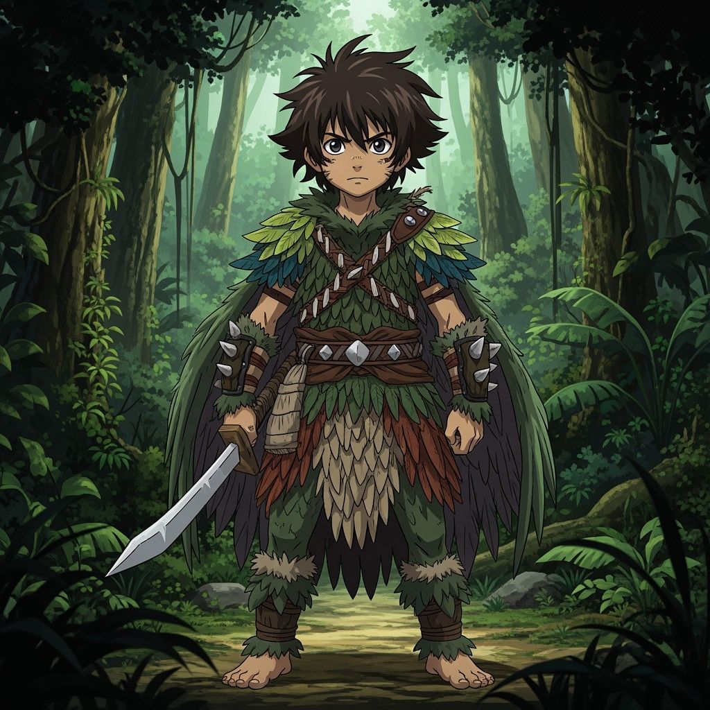 Feral Wild Child in Lush Jungle, Manga Scan Style