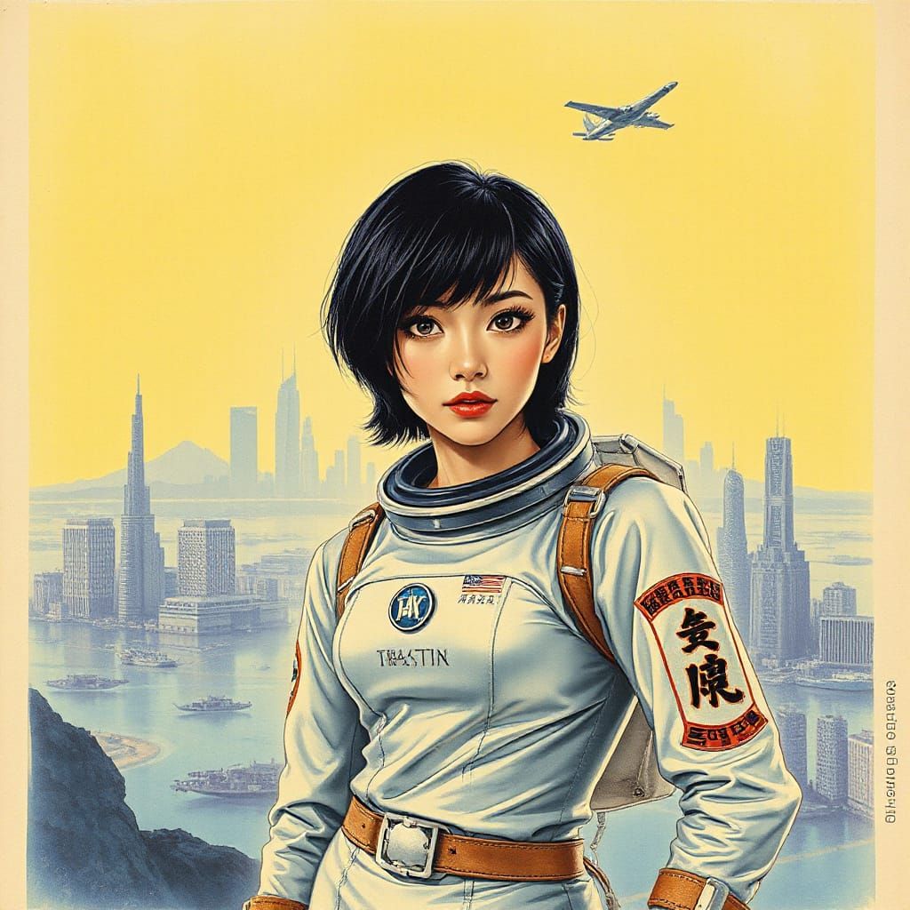 Retro Sci-Fi VHS Cover Art: Futuristic Japanese Girl