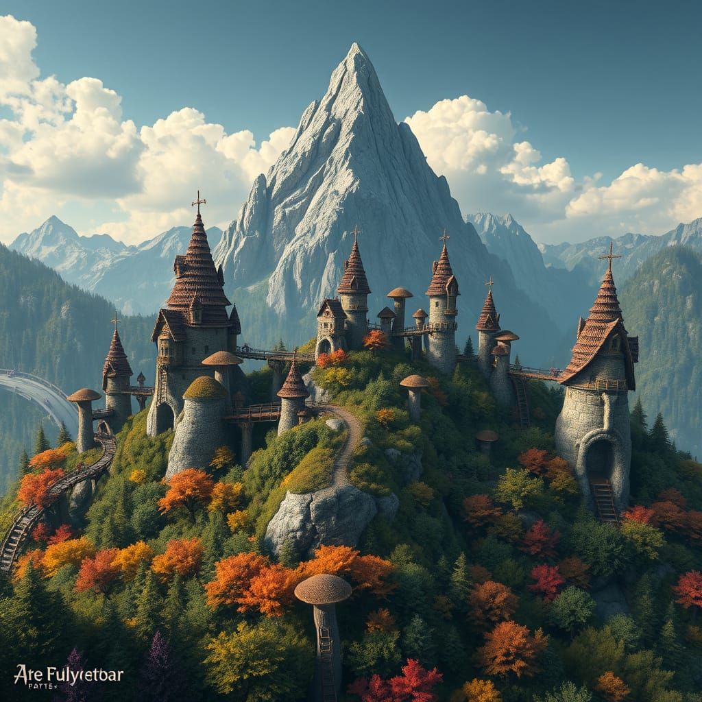 Miniature Castles Connect Across Majestic Mountain Base in V...