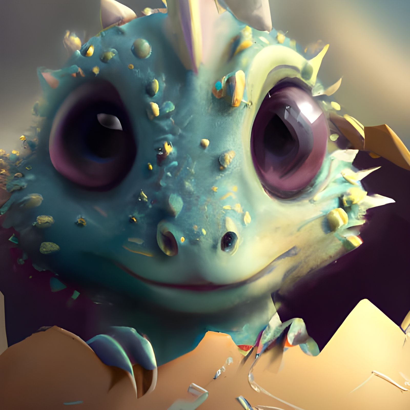 Cute Baby Dragon Hatching, Detailed Digital Art