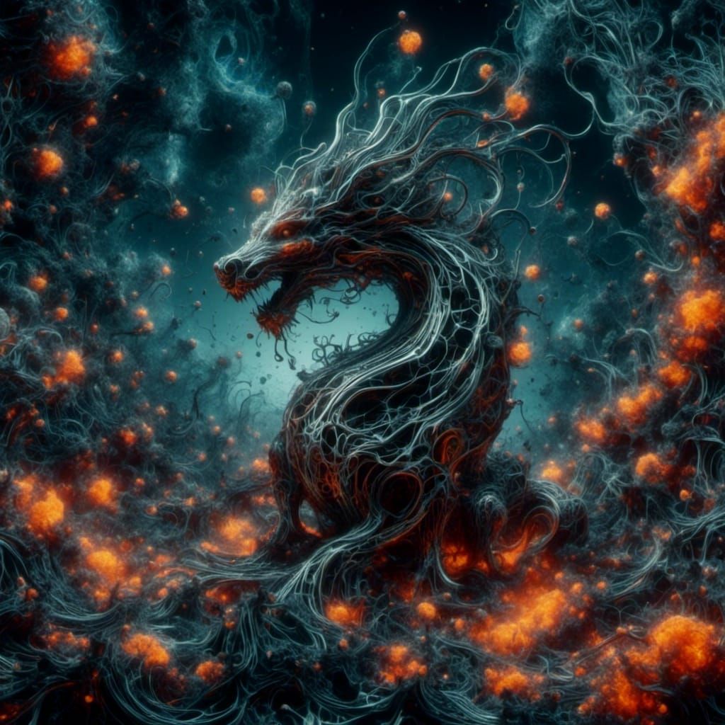 Dragon Pulled into Vortex in Surreal Landscape