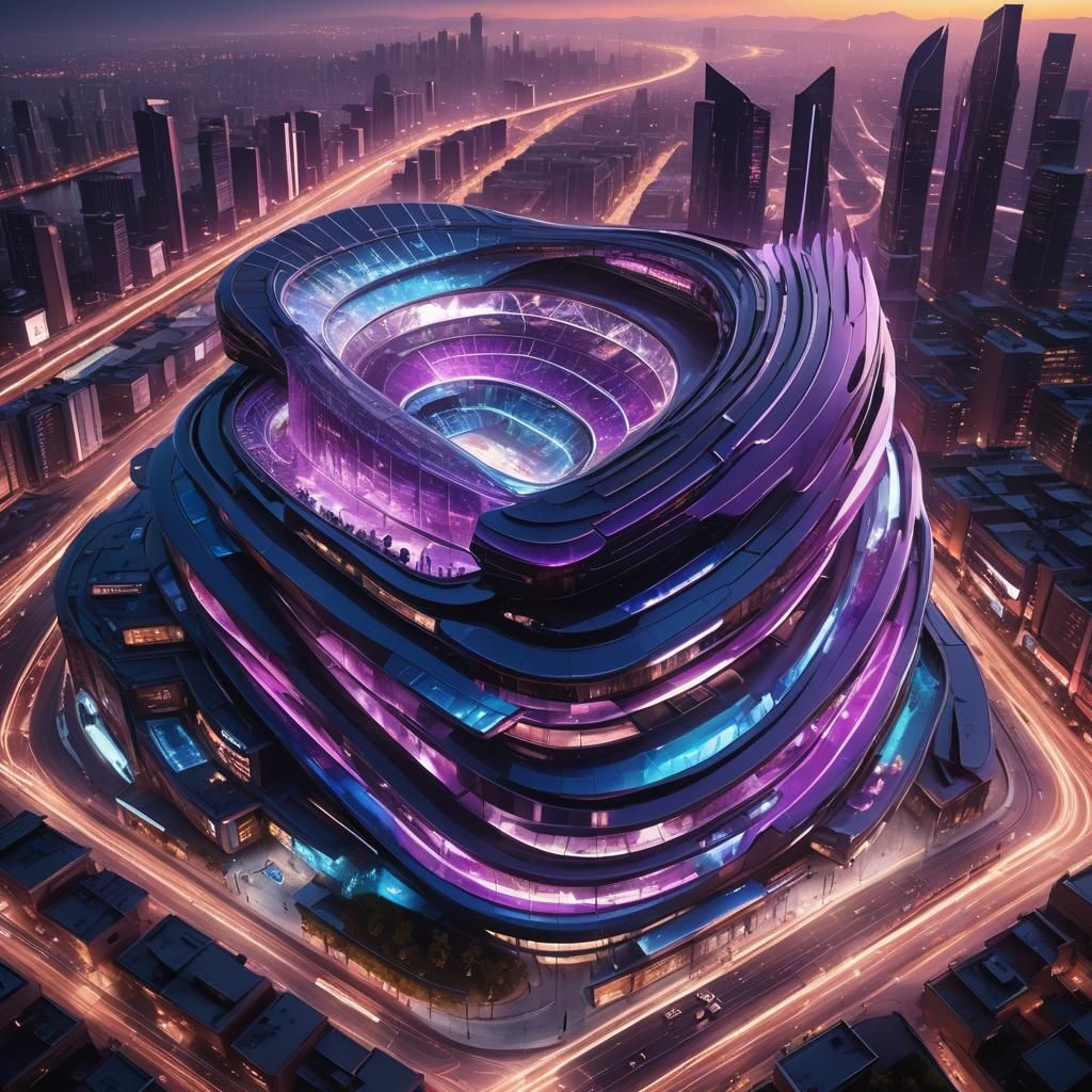Futuristic Cyberpunk Stadium in Parametric Architecture