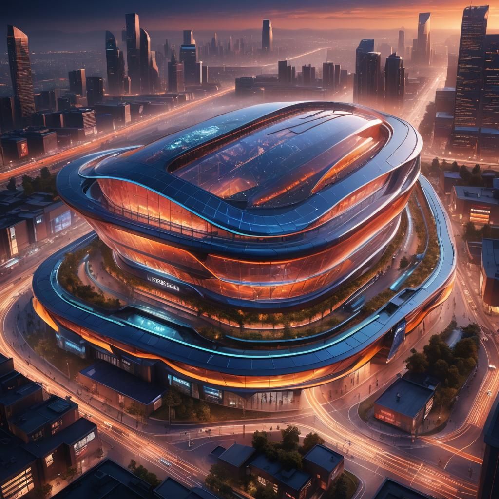 Cyberpunk Stadium at Dusk in Parametric Style