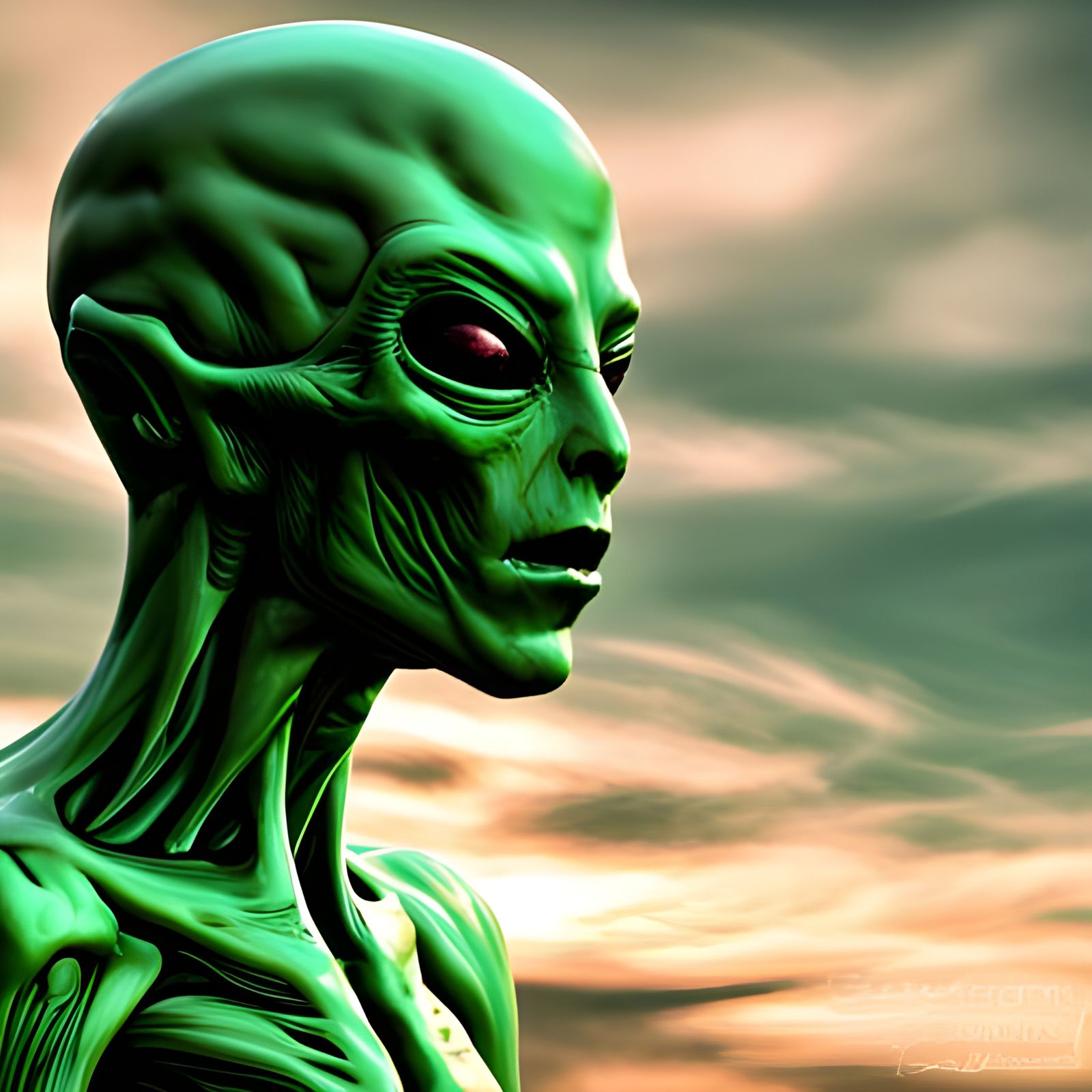 Hyperrealistic Green Alien Portrait in HDR