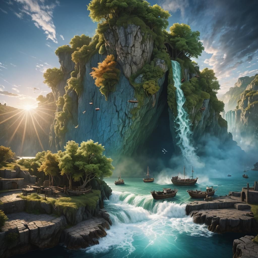 Fantasy Harbour Sunset with Fantastic Beasts