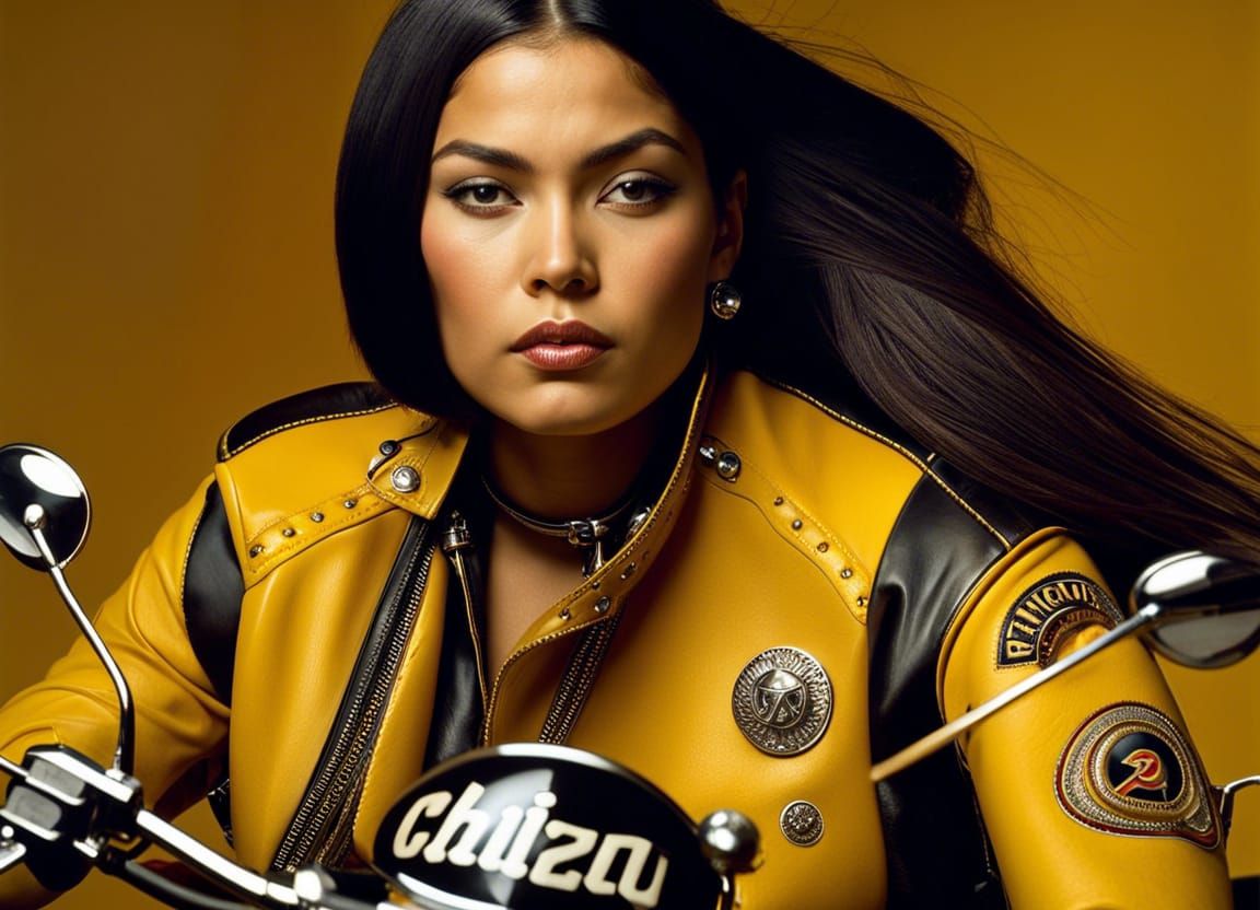 Chicana Biker Girl on Classic Indian Chief