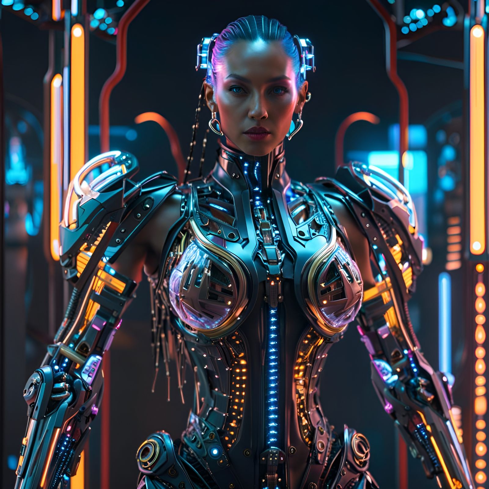 Transparent Cyberpunk Cyborg in Apocalyptic World