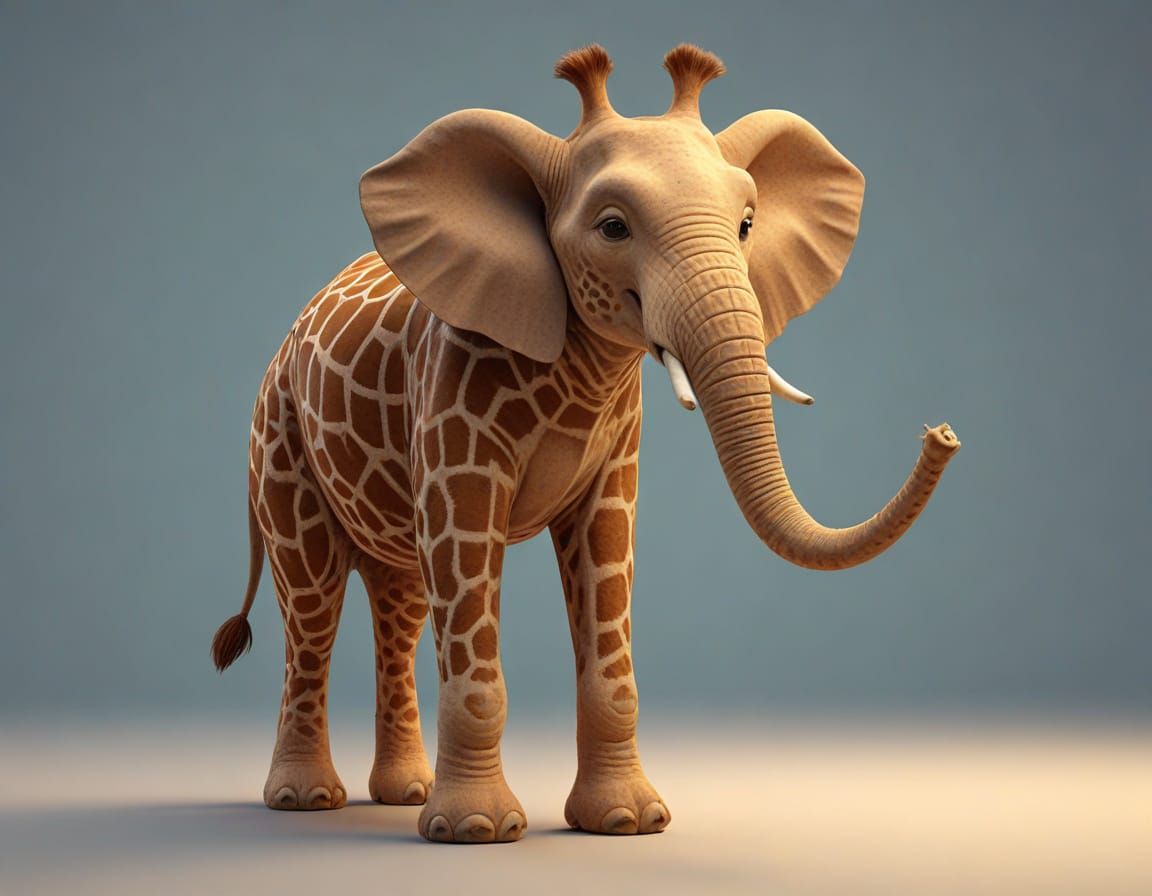 Elephant Dressed As Giraffe in Pixar Style