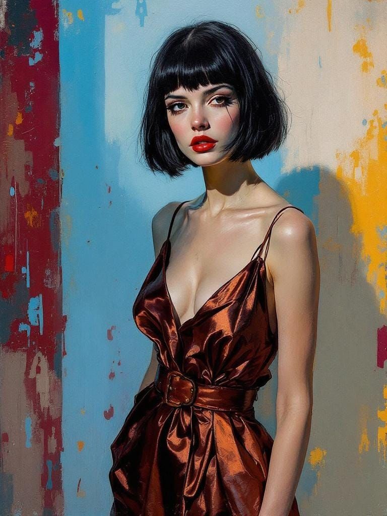 Pin-Up Woman in Alla Prima Style with Mimeograph Effect