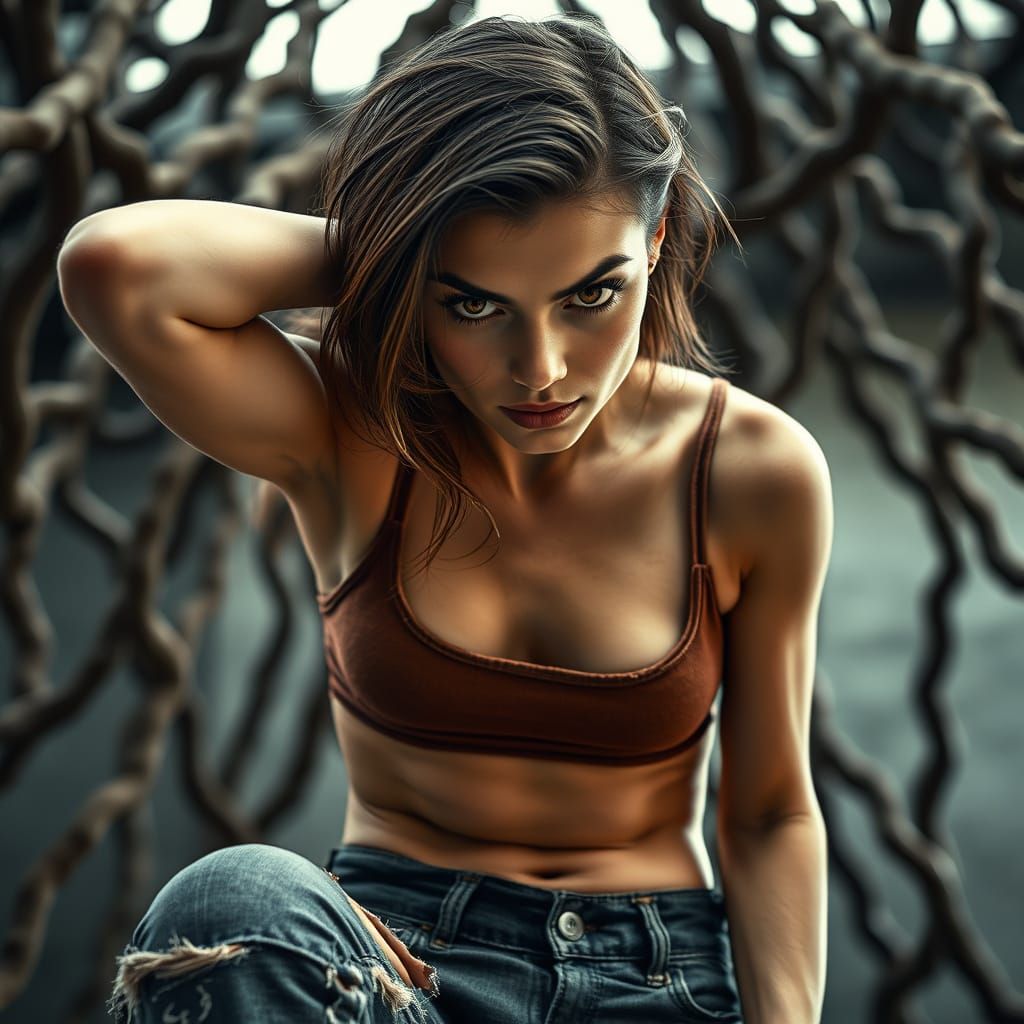Fierce Female Movie Star in Gritty, High-Contrast Photograph...