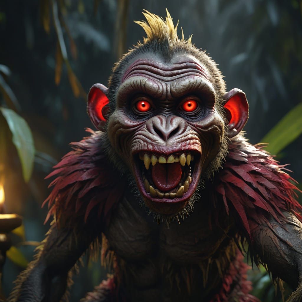 Dark Jungle Horror Creature Grinning Maniacally