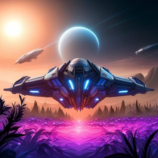 Futuristic Spaceship Landing: Detailed Matte Painting