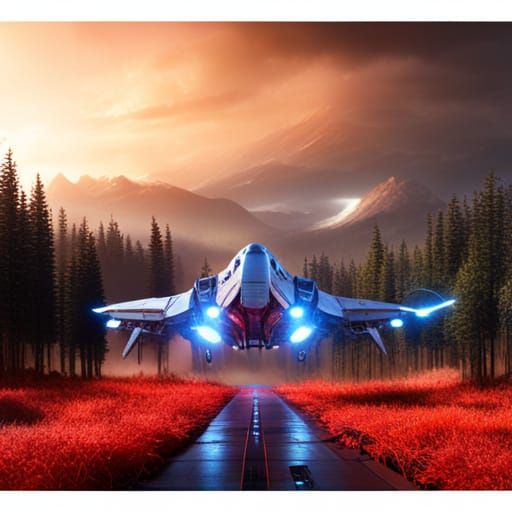 Futuristic Spaceship Landing: Detailed Matte Painting