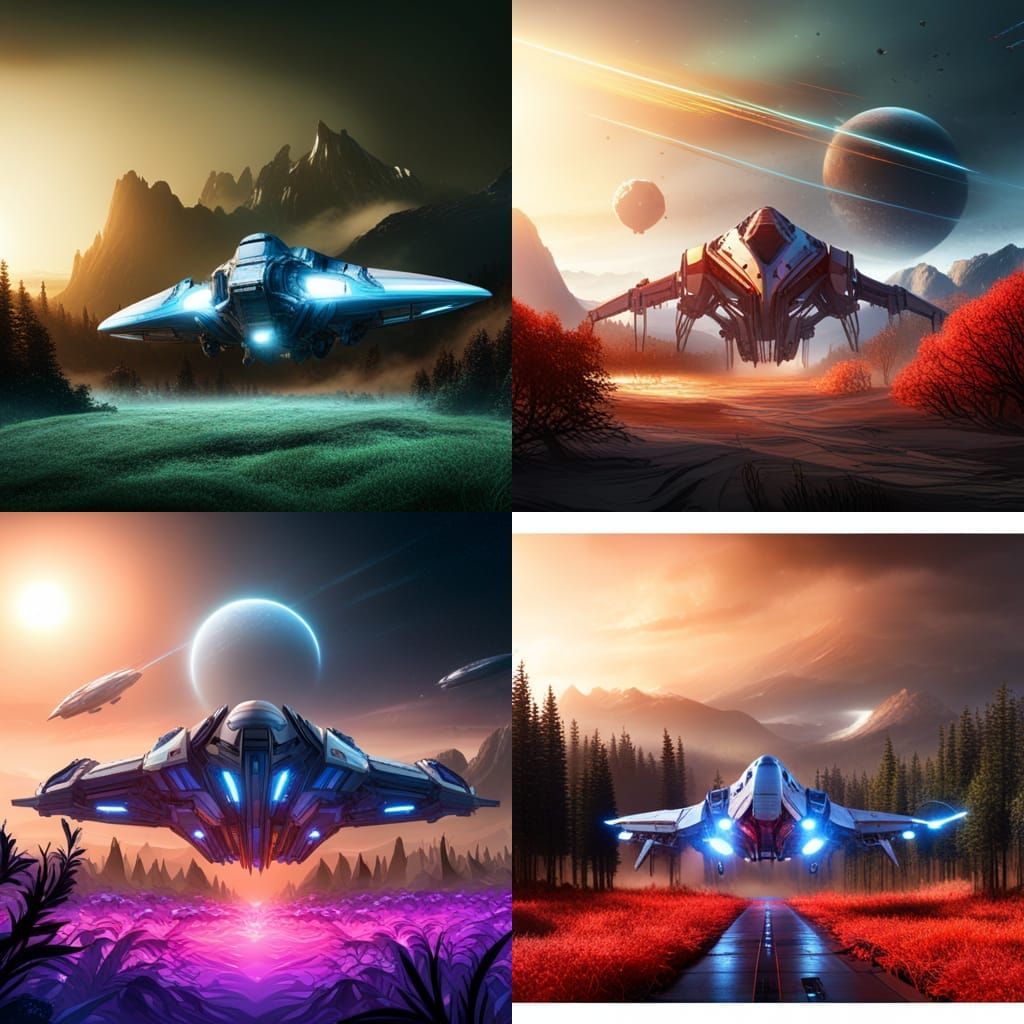 Fantastical Spaceship Landing: Detailed Matte Painting