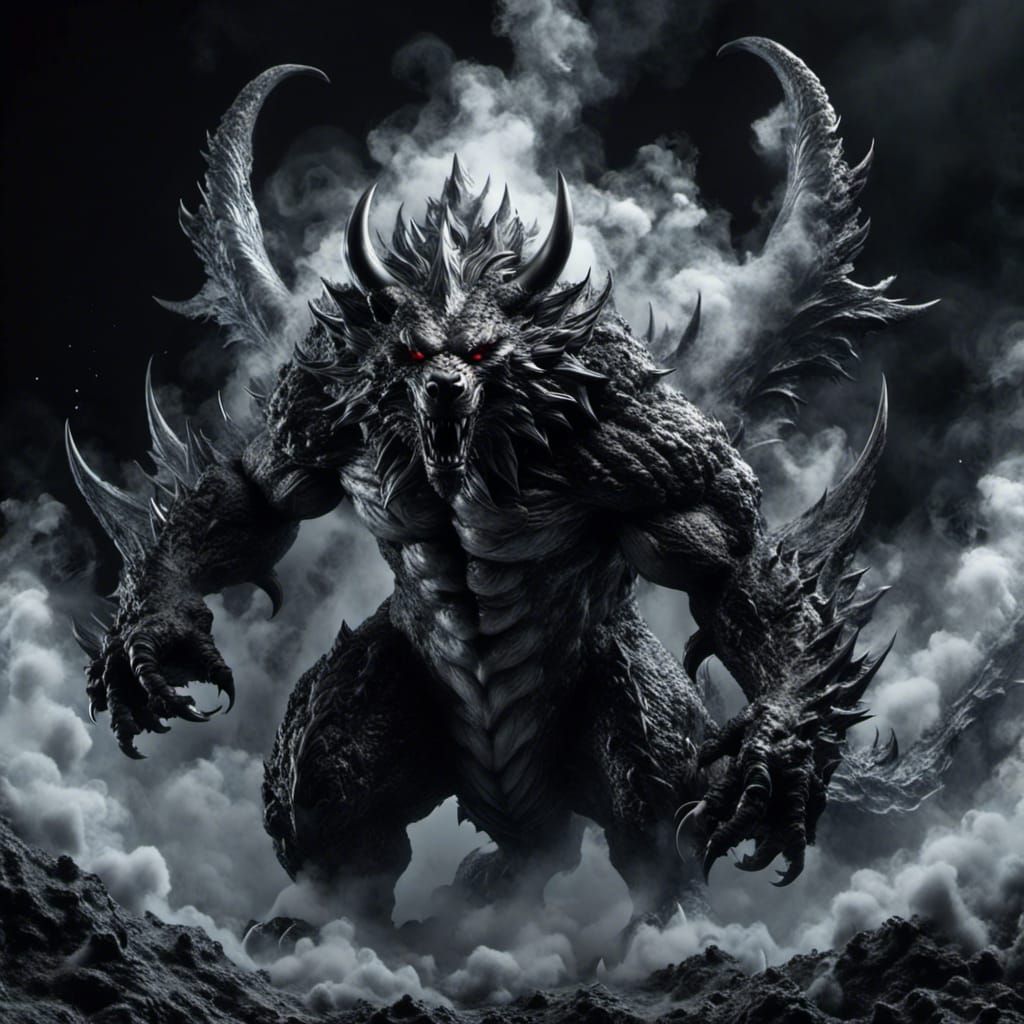 Frosty Demon Dragon Bear in Smoky Darkness