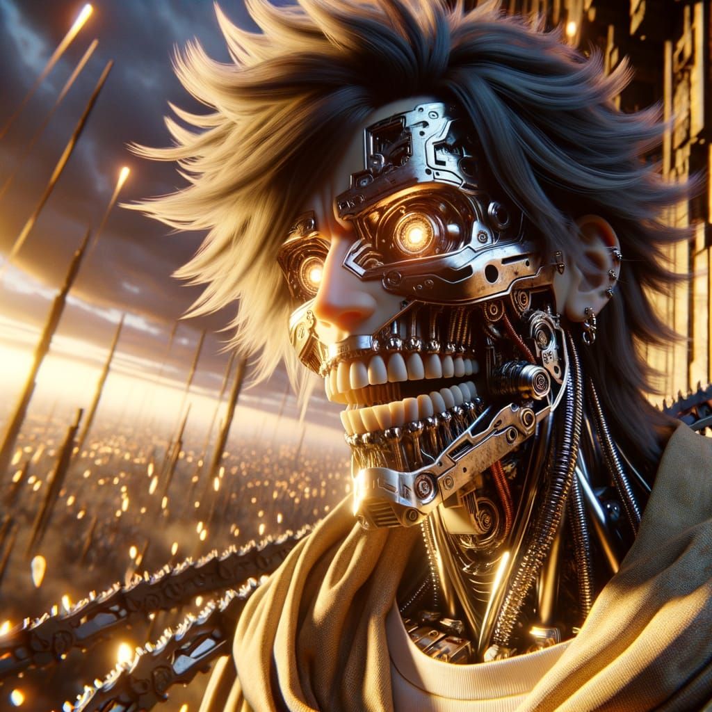 Mechanical Manga Warrior Unveiled in Futuristic Landscape