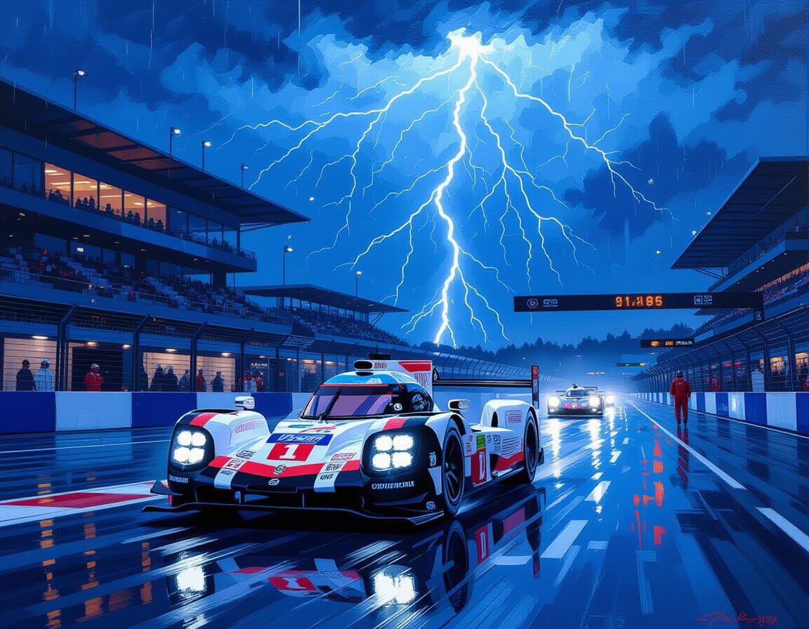 Porsche 919 LMP1 Race Car in Lightning Storm