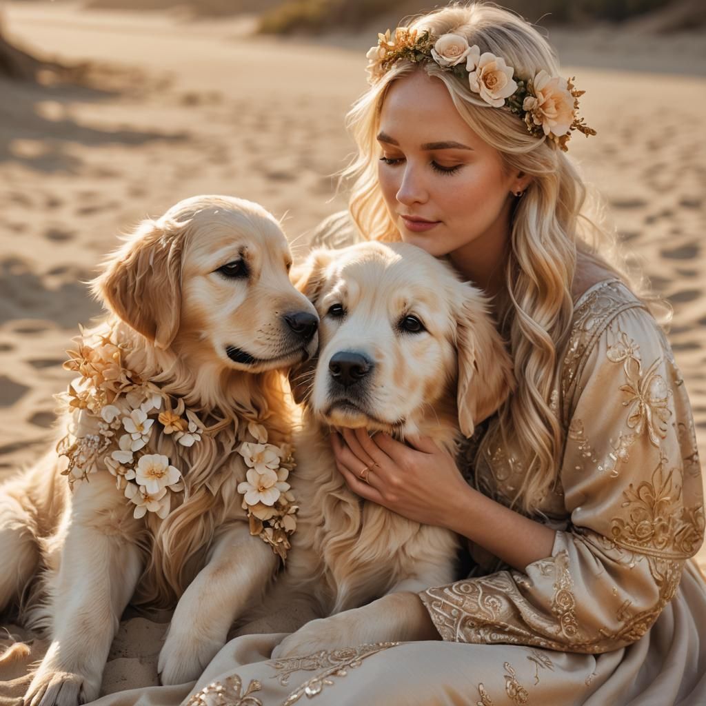 Golden Retriever Puppy Portrait in Fantasy Art Style