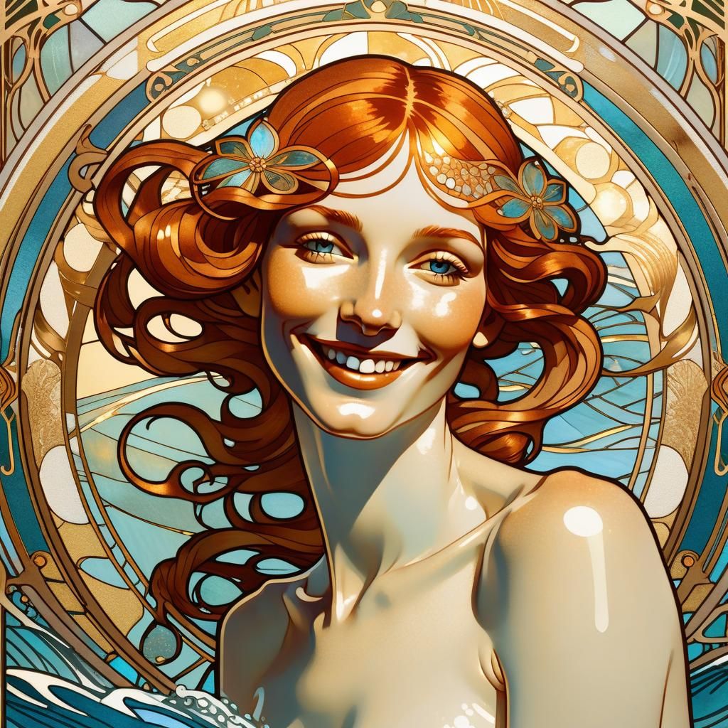Art Nouveau Card of a Redhead Woman in Sunlight