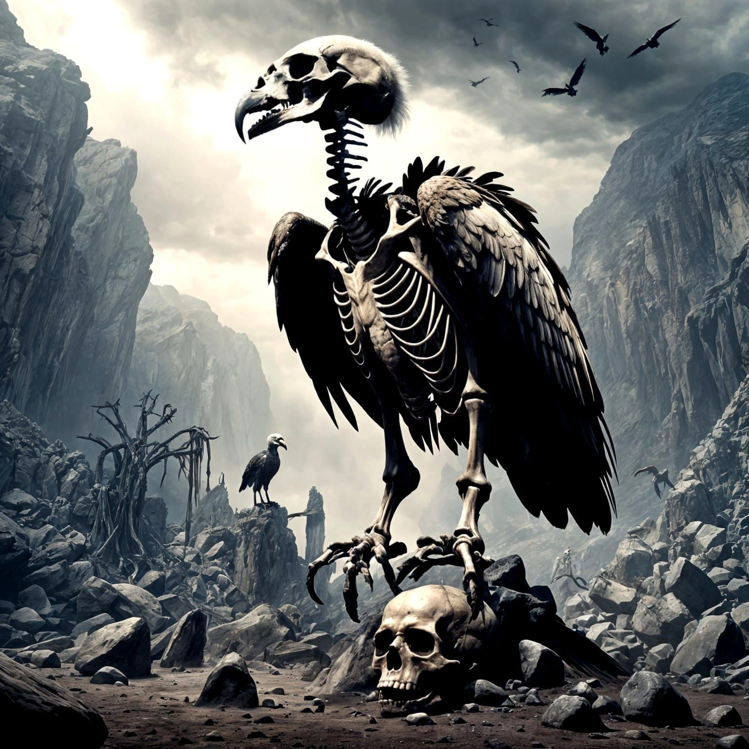 Vulture Skull Skeleton in Gloomy Scene