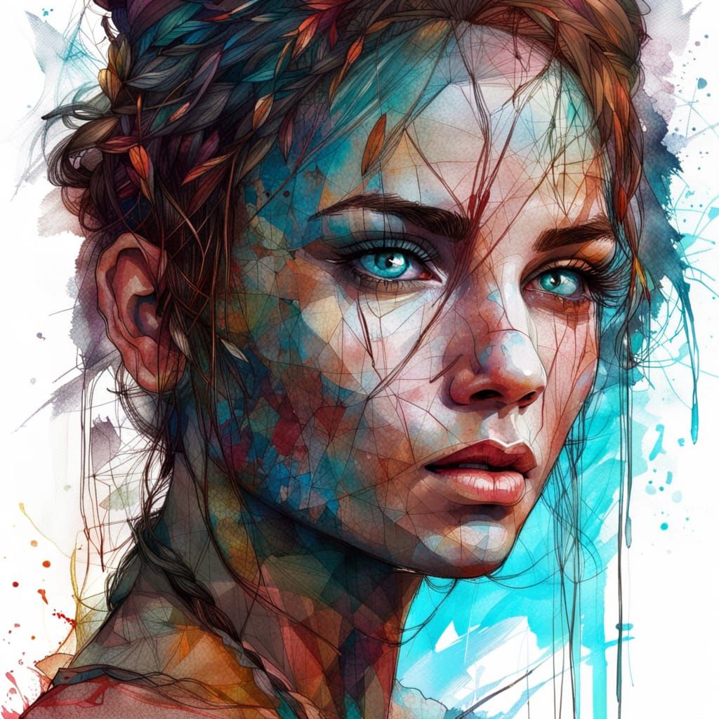 Detailed Portrait of a Warrior Princess in Art Nouveau Style