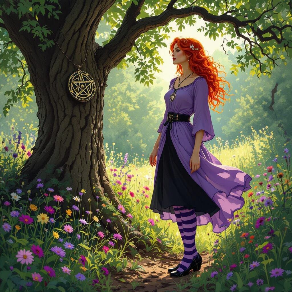 Mystical Grove Portrait in Style of Alphonse Mucha