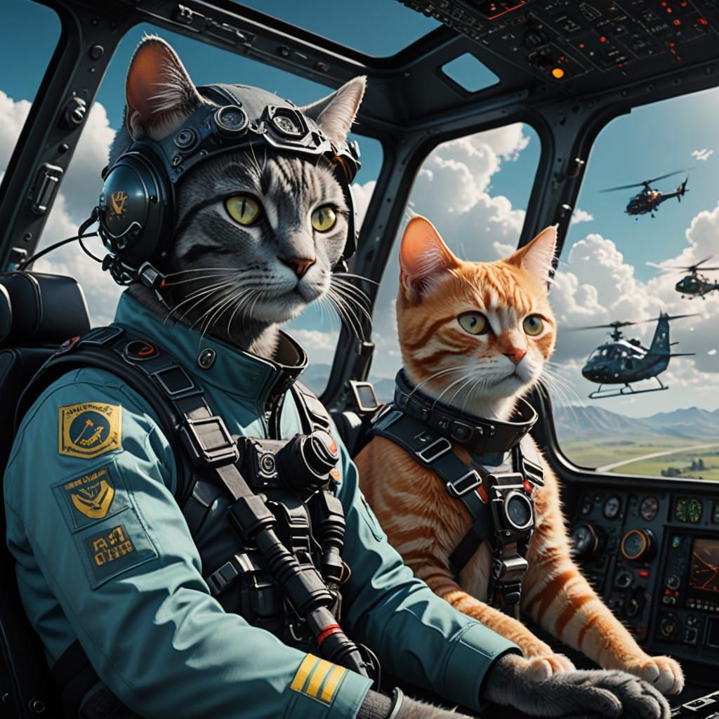 Cats Take to the Skies as Helicopter Pilots in Vibrant, Fant...