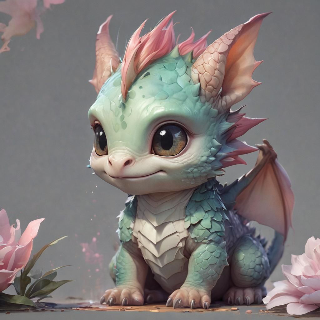 Chibi Baby Dragon in Watercolor Style