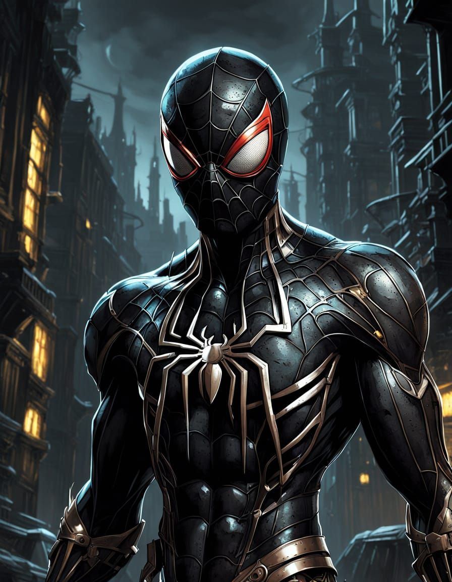 Grim Dark Spider-Man in Gothic Cityscape