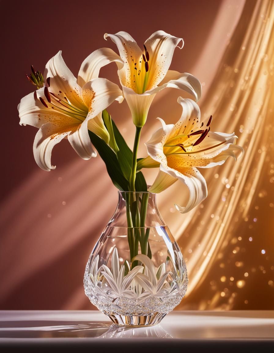 Lily in Crystal Vase: Hyperrealistic Splash Art