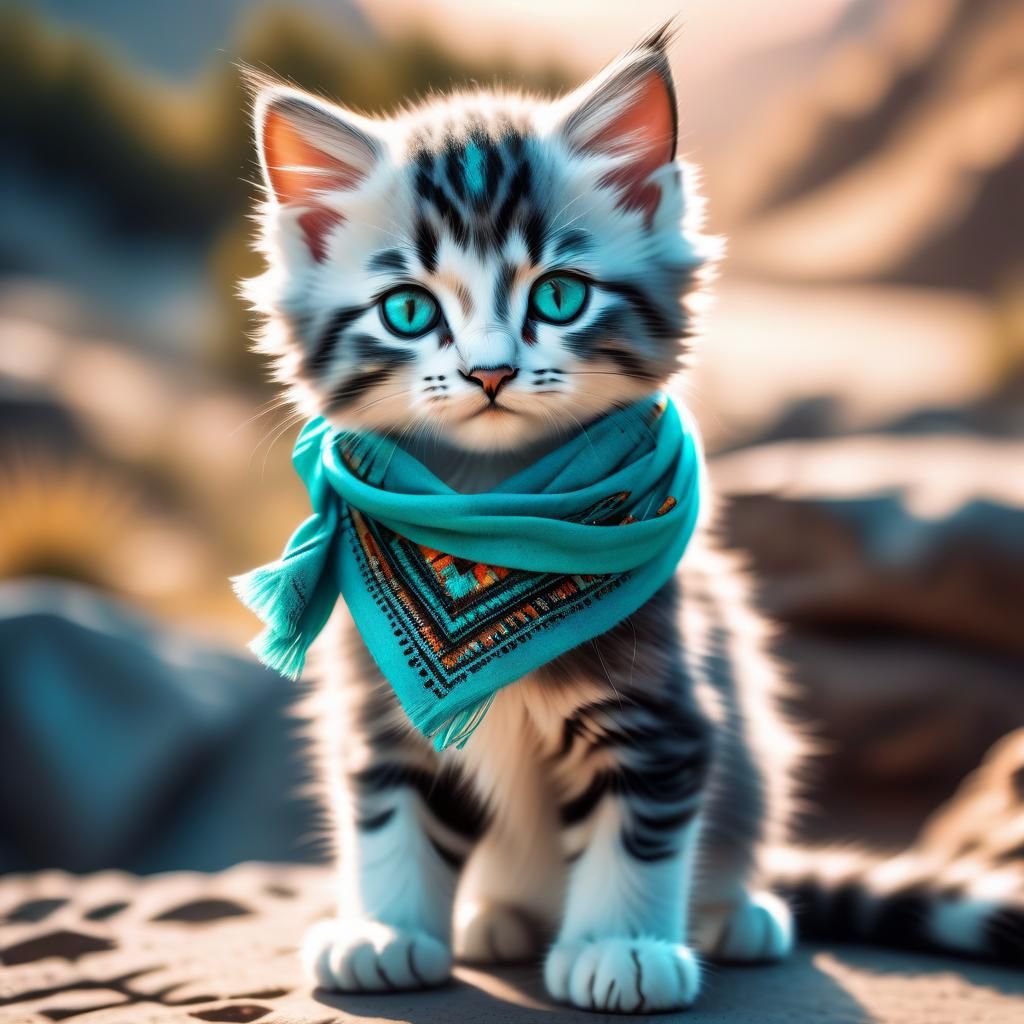 Adorable Kitten with Navajo Scarf in 8k