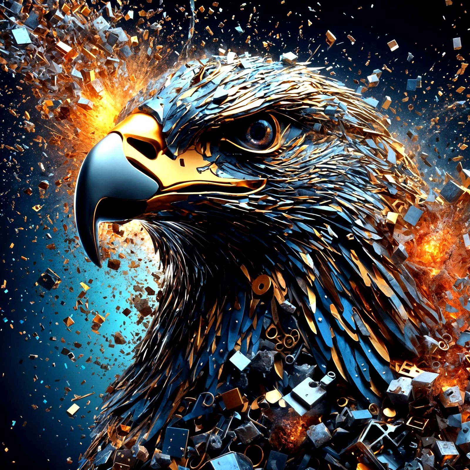 Macabre Steel Eagle Anatomy in Surreal Fragmentation