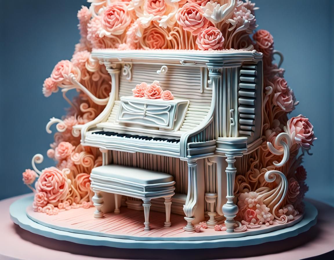 Hyperdetailed Cake Sculpture of a Piano