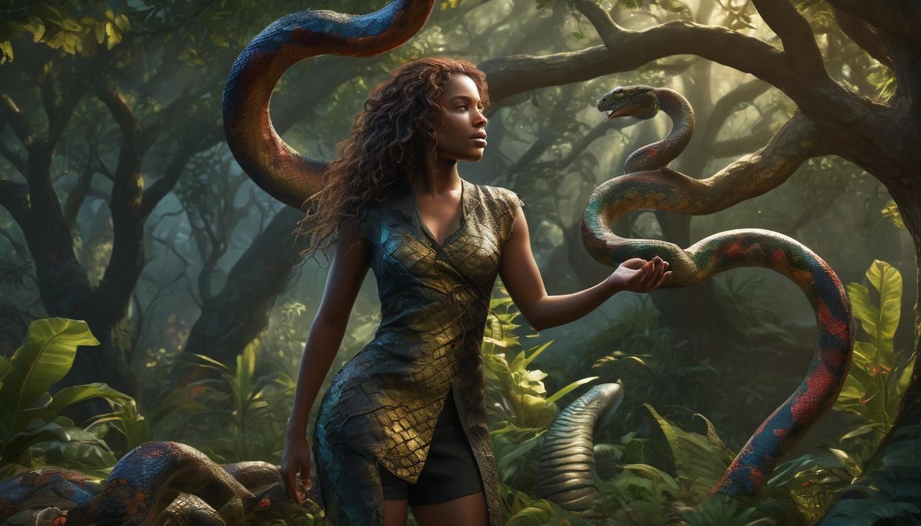Eve and the Serpent: Hyperrealistic Concept Art
