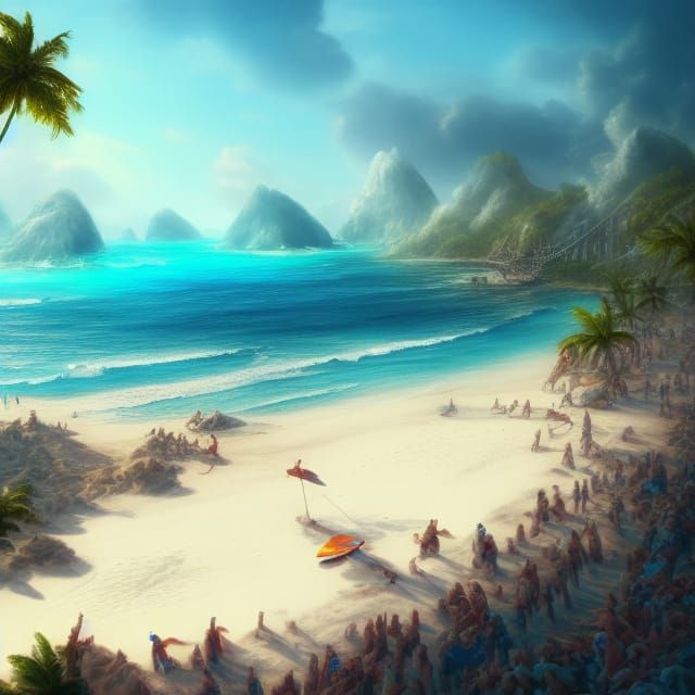 Detailed Beach Sports Scene as Matte Painting