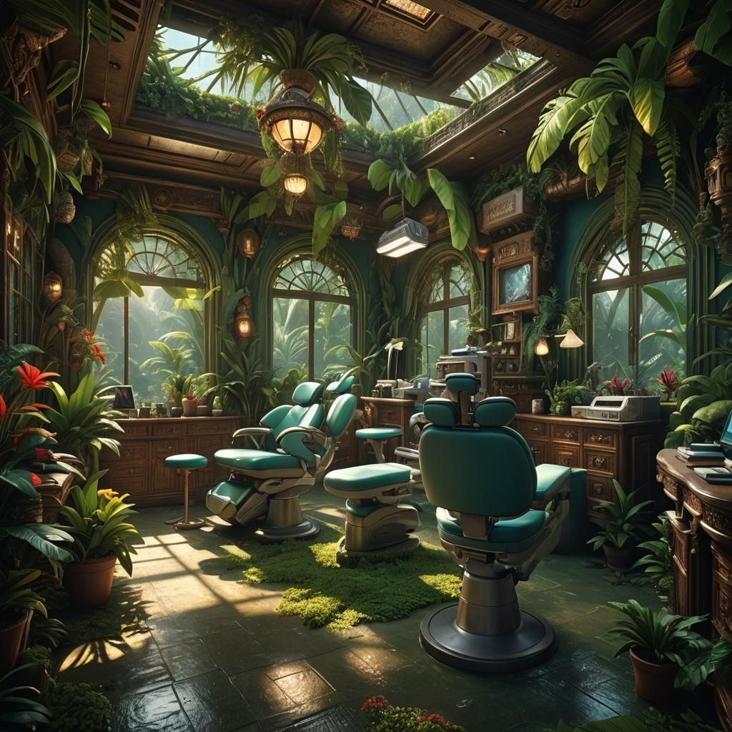 Tropical Dental Office in Digital Matte Painting Style