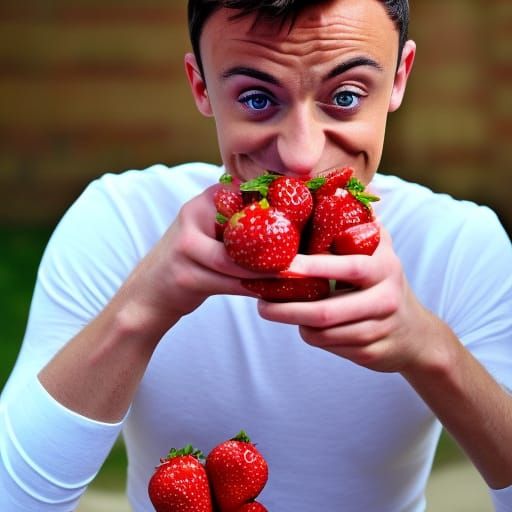 Tom Daley greedy cheeky chops strawberry face stuffer hoarding juicy naughty strawberries in his mouth for later