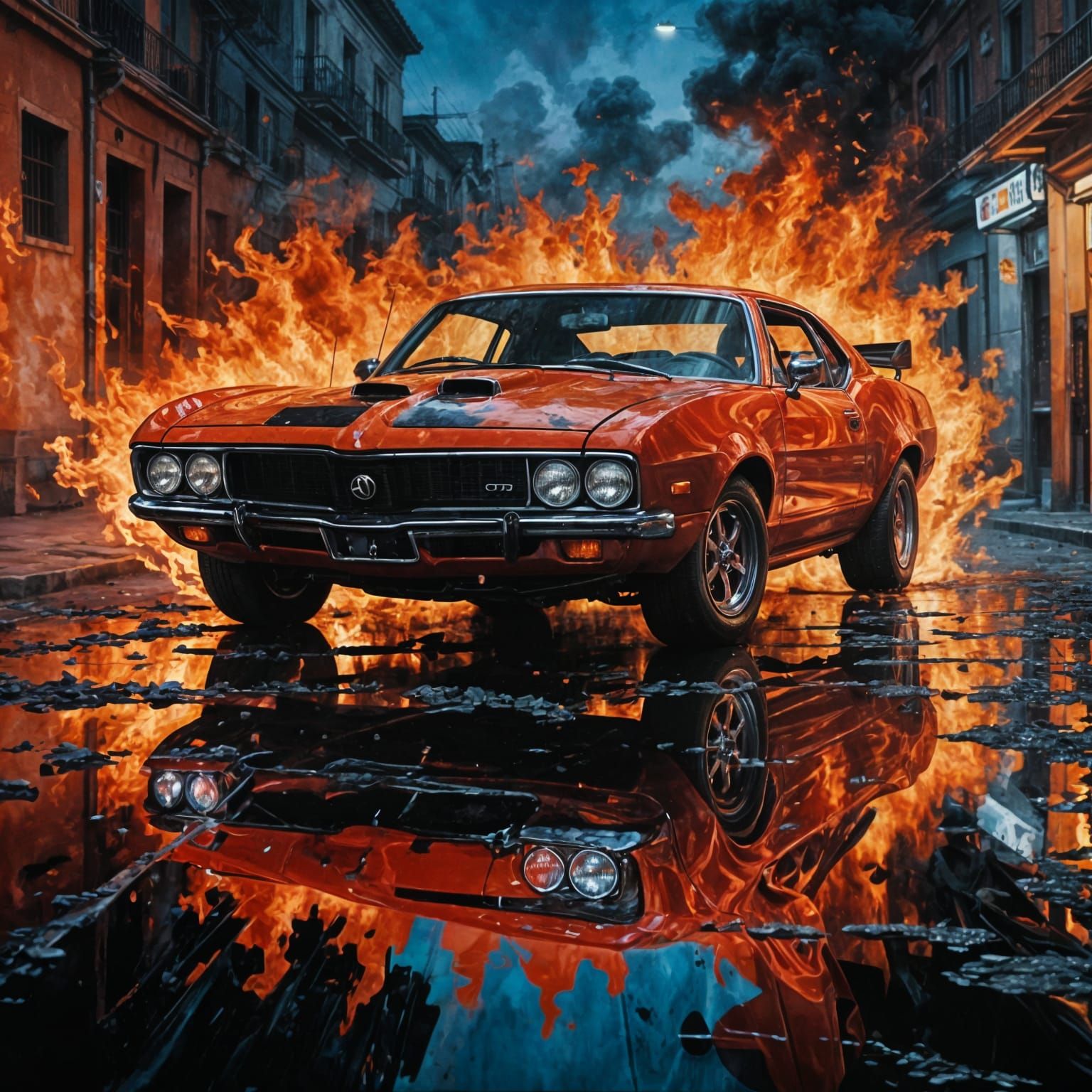 Red Supercar with Fiery Trail