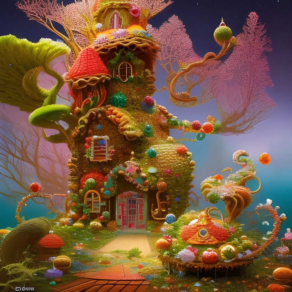 Intricate Gem-Encrusted Gingerbread House Digital Art