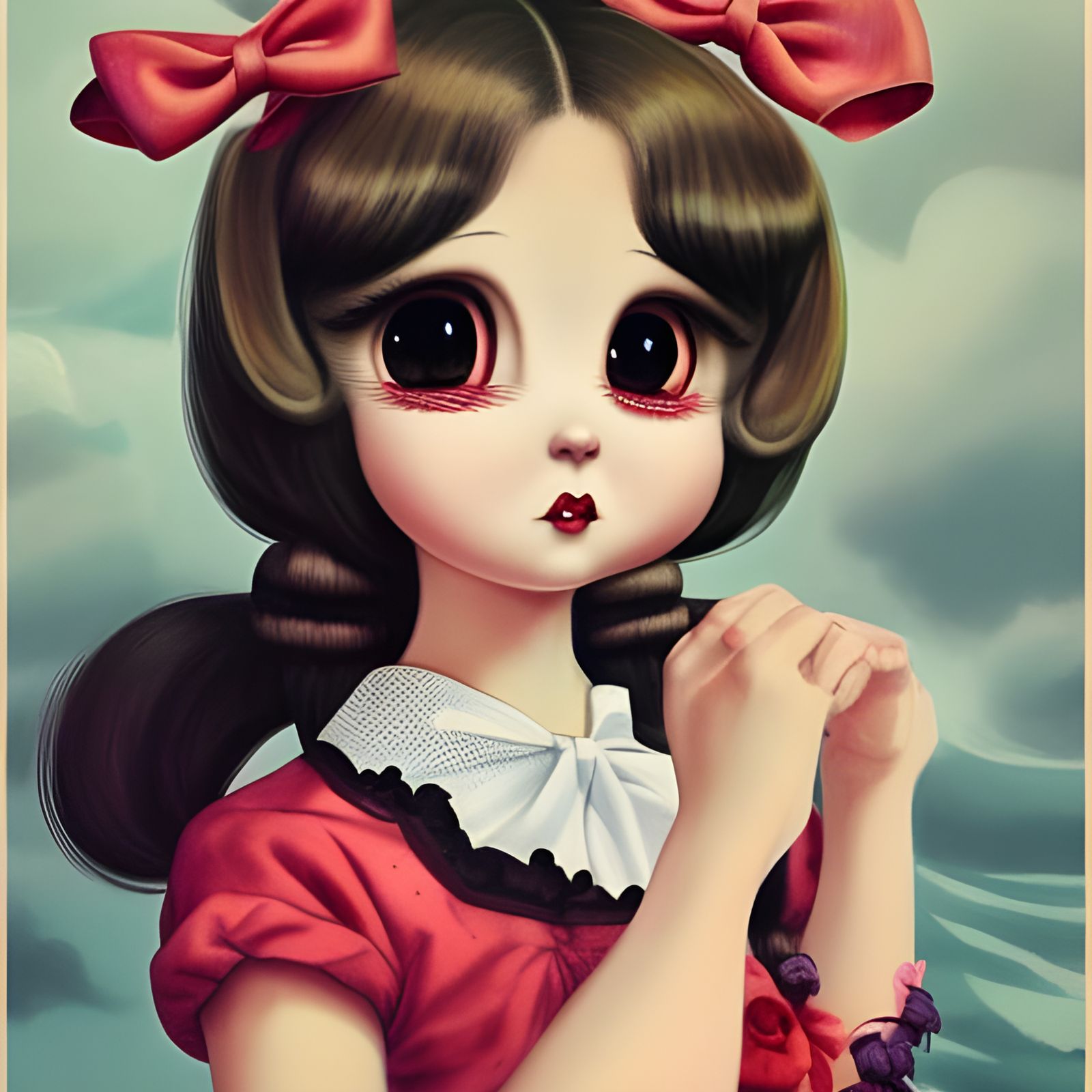 Kawaii Wolf Girl Portrait in Retro Comic Style
