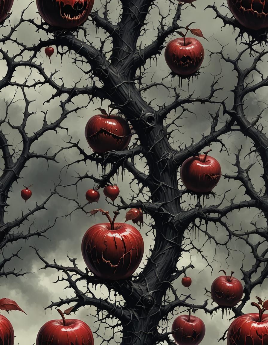 Sinister Gothic Horror: Dark Red Poison Apple